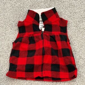 Carter's Baby Girl’s Red and Black Plaid Fleece Vest Size 6 Months